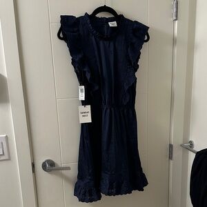 Sunday Best Navy Ruffled Sleeveless Dress